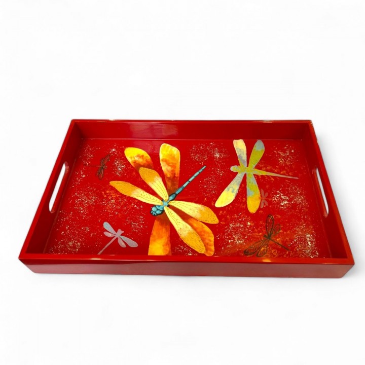 Rectangle lacquer tray hand-painted with dragonfly 22*35cm